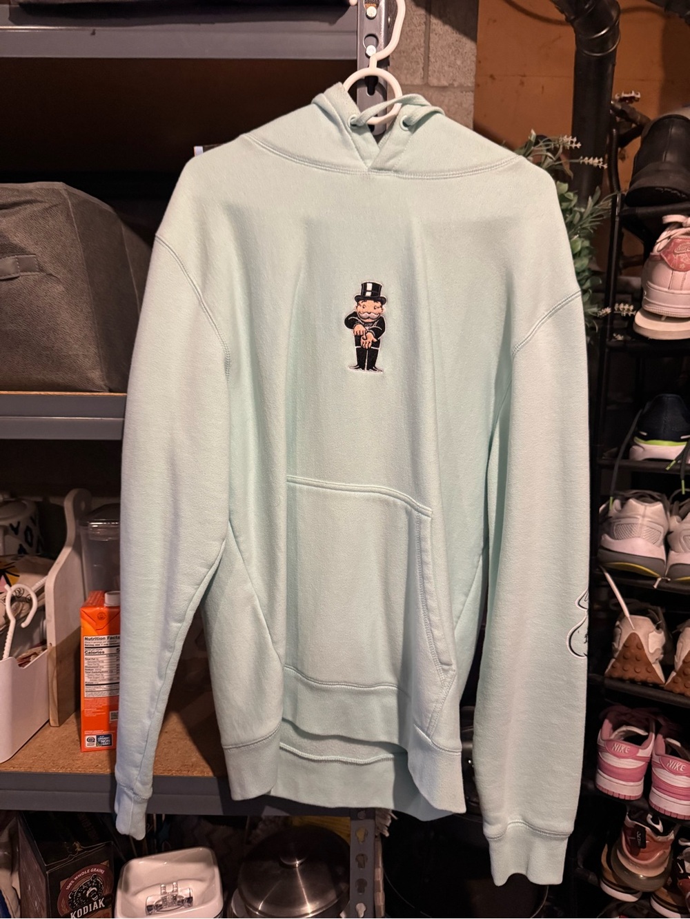 Mint Green Pullover Hoodie with Embroidered Mascot - Unbranded